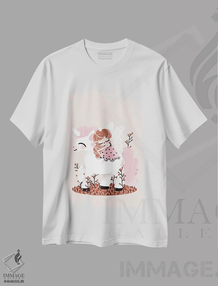 تیشرت سفید طرح دار تک شاخ و پری، تزئینی اثر کانزیلو | فروشگاه ایماژ