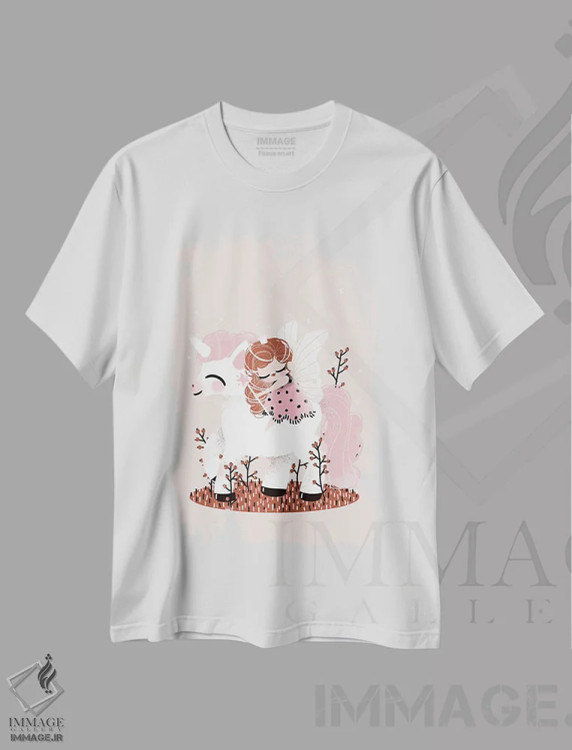 تیشرت سفید طرح دار تک شاخ و پری، تزئینی اثر کانزیلو | فروشگاه ایماژ