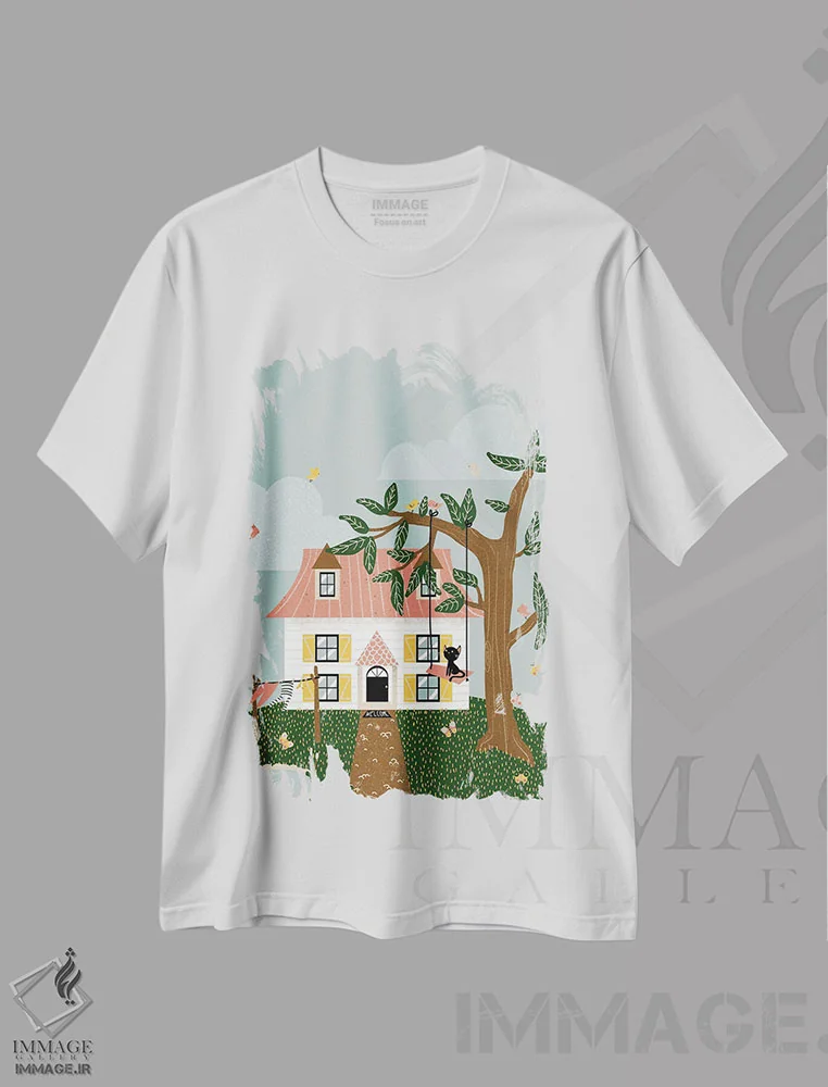 تیشرت سفید طرح دار خانه زیبا، تزئینی اثر کانزیلو | immage.ir