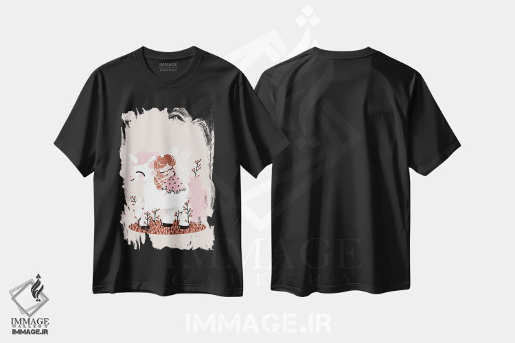 تیشرت مشکی طرح دار تک شاخ و پری، تزئینی اثر کانزیلو | immage.ir