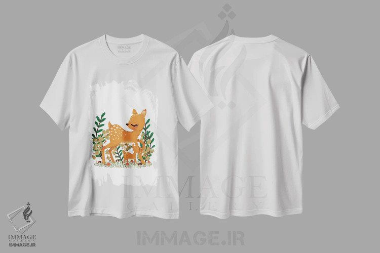 تیشرت سفید طرح دار گوزن ماده و فرزندش، تزئینی اثر کانزیلو | فروشگاه ایماژ