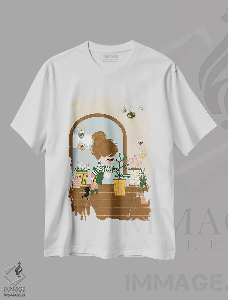 تیشرت سفید طرح دار گلخانه، تزئینی اثر کانزیلو | فروشگاه ایماژ