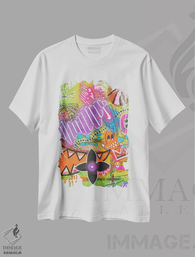 تیشرت سفید طرح دار آشوب در جنگل، مدیوم اثر نوا لاتار | فروشگاه ایماژ