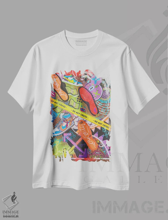 تیشرت سفید طرح دار عبور ممنوع، مدیوم اثر نوا لاتار | فروشگاه ایماژ