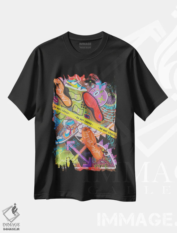 تیشرت مشکی طرح دار عبور ممنوع، مدیوم اثر نوا لاتار | immage.ir