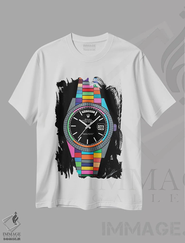 تیشرت سفید طرح دار رولکس، مدیوم اثر نوا لاتار | immage.ir