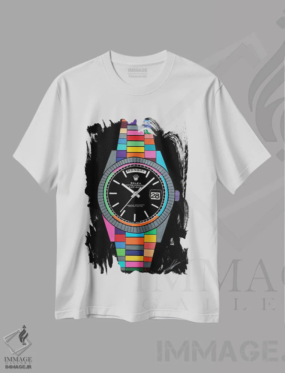 تیشرت سفید طرح دار رولکس، مدیوم اثر نوا لاتار | immage.ir