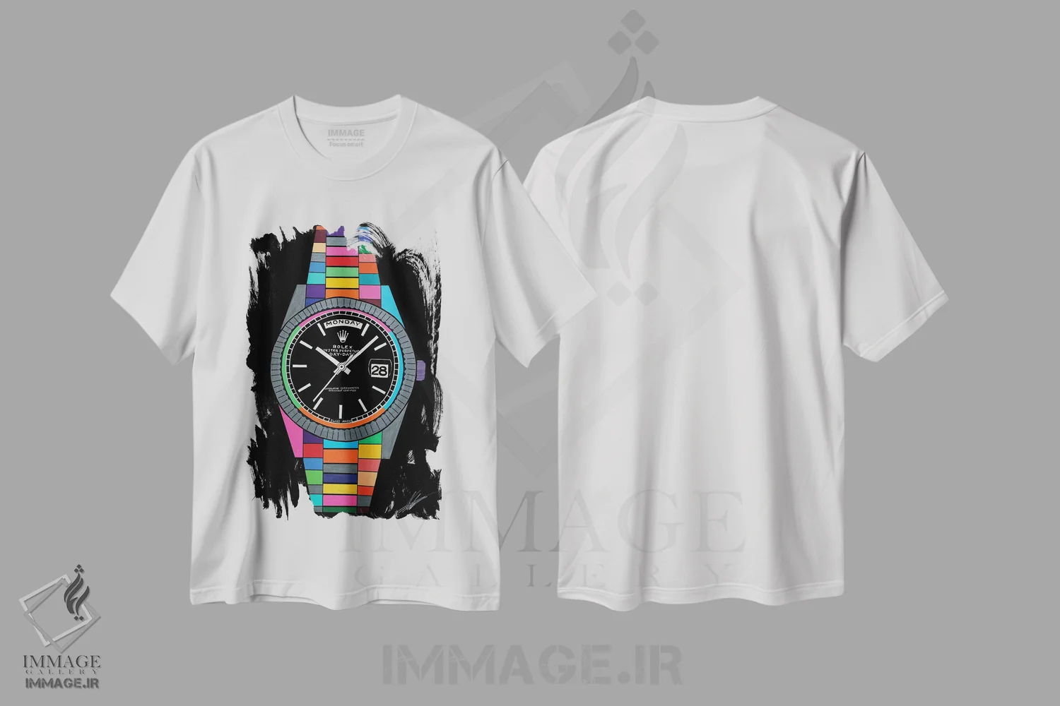 تیشرت سفید طرح دار رولکس، مدیوم اثر نوا لاتار | immage.ir