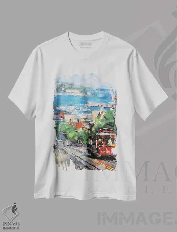 تیشرت سفید طرح دار آلکاتراز، آبستره اثر مارک لاگو | immage.ir