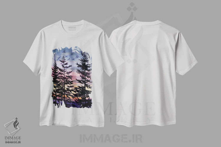 تیشرت سفید طرح دار غروب اورگن، هنر فاخر معاصر اثر لورا ایورسن | فروشگاه ایماژ