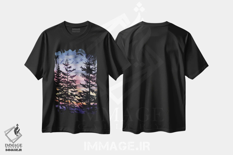 تیشرت مشکی طرح دار غروب اورگن، هنر فاخر معاصر اثر لورا ایورسن | immage.ir
