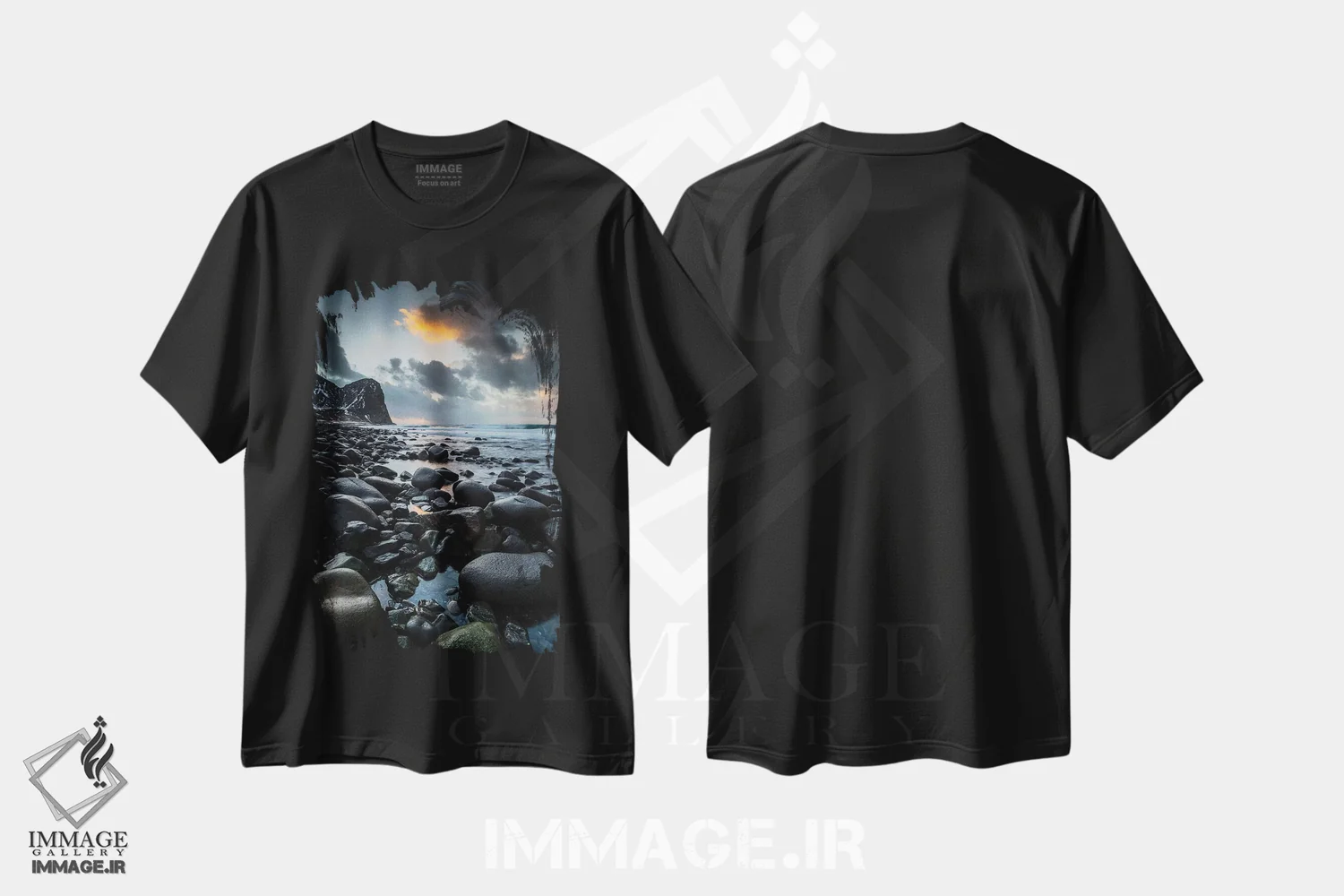 تیشرت مشکی طرح دار نروژ، لوفوتن، ساحل اونستاد، تزئینی اثر میکولاج گوسپودرک | فروشگاه ایماژ