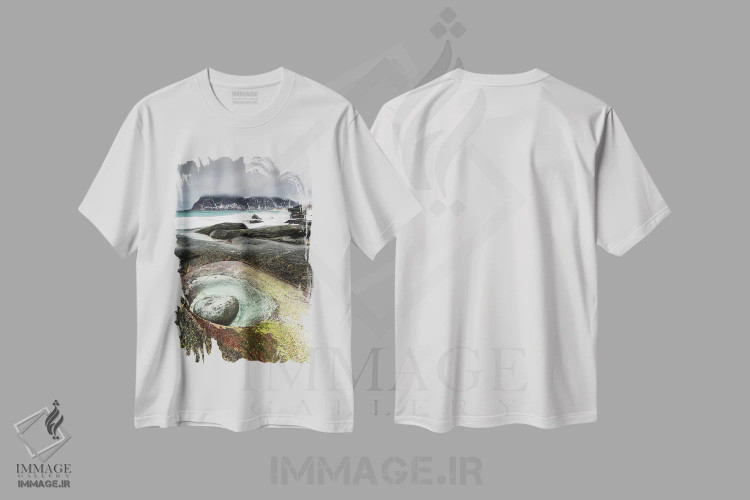 تیشرت سفید طرح دار نروژ، لوفوتن، ساحل اوتاکلیو، مدیوم اثر میکولاج گوسپودرک | فروشگاه ایماژ