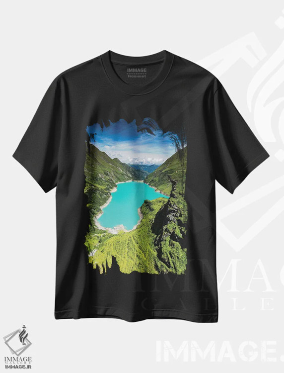 تیشرت مشکی طرح دار اتریش، آلپ، کاپرون، دریاچه سد موسربودن، مدیوم اثر میکولاج گوسپودرک | فروشگاه ایماژ