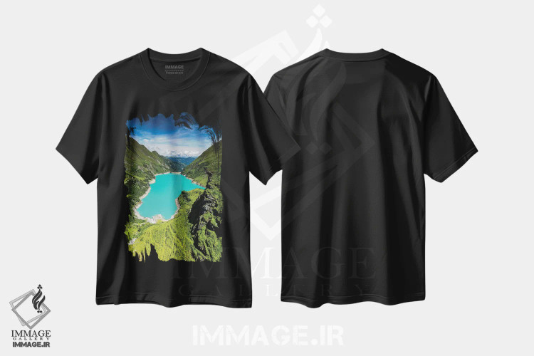 تیشرت مشکی طرح دار اتریش، آلپ، کاپرون، دریاچه سد موسربودن، مدیوم اثر میکولاج گوسپودرک | فروشگاه ایماژ