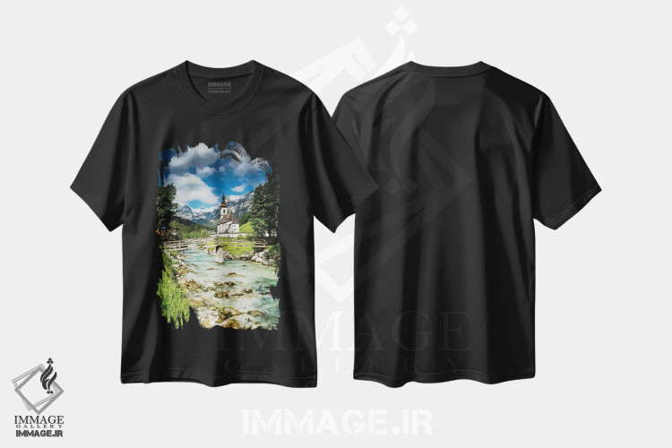 تیشرت مشکی طرح دار آلمان، آلپ، باواریا، رامزاو در نزدیکی برشتس گادن، مدیوم اثر میکولاج گوسپودرک | فروشگاه ایماژ