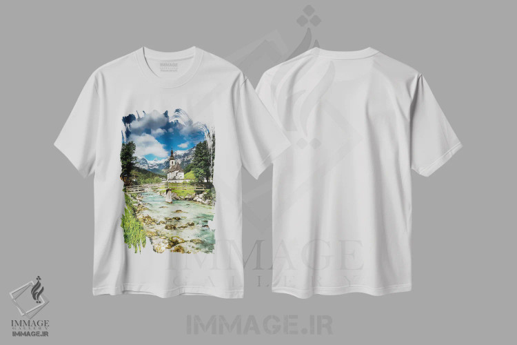 تیشرت سفید طرح دار آلمان، آلپ، باواریا، رامزاو در نزدیکی برشتس گادن، مدیوم اثر میکولاج گوسپودرک | immage.ir