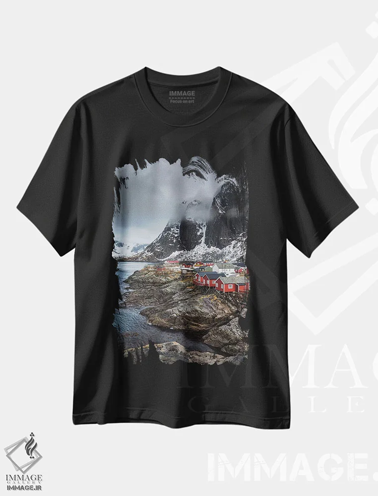 تیشرت مشکی طرح دار نروژ، لوفوتن، هامنی، مدیوم اثر میکولاج گوسپودرک | فروشگاه ایماژ