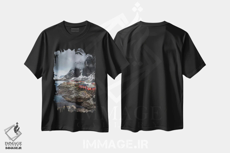 تیشرت مشکی طرح دار نروژ، لوفوتن، هامنی، مدیوم اثر میکولاج گوسپودرک | فروشگاه ایماژ