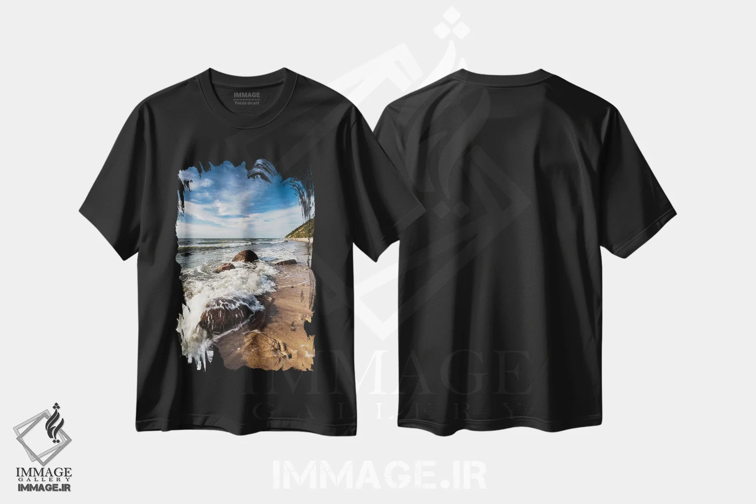 تیشرت مشکی طرح دار لهستان، دریای بالتیک XVII، دکور ساحلی اثر میکولاج گوسپودرک | فروشگاه ایماژ