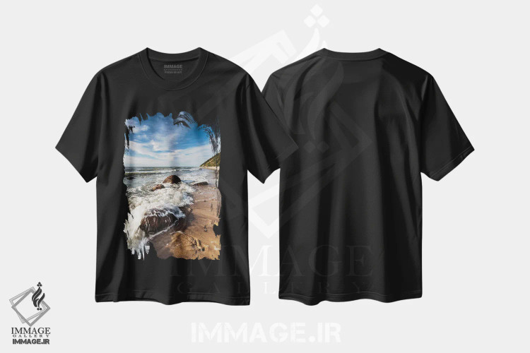 تیشرت مشکی طرح دار لهستان، دریای بالتیک XVII، دکور ساحلی اثر میکولاج گوسپودرک | فروشگاه ایماژ