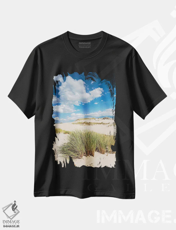 تیشرت مشکی طرح دار لهستان، دریای بالتیک، پارک ملی اسلوینسکی IV، دکور ساحلی اثر میکولاج گوسپودرک | فروشگاه ایماژ