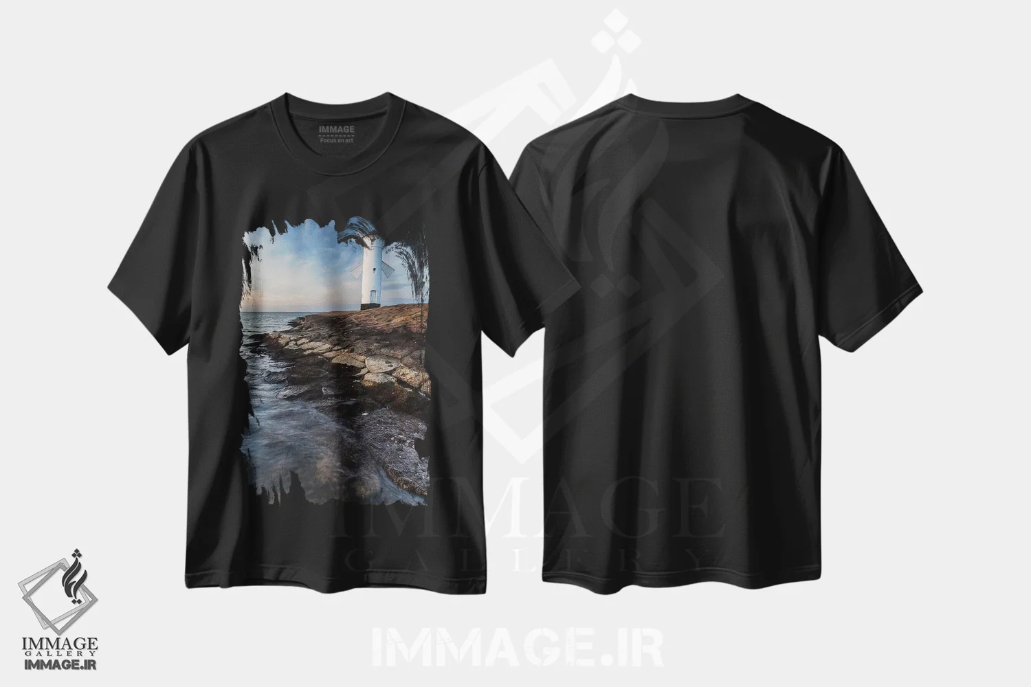 تیشرت مشکی طرح دار لهستان، دریای بالتیک، سوینواوی چه، دکور ساحلی اثر میکولاج گوسپودرک | فروشگاه ایماژ