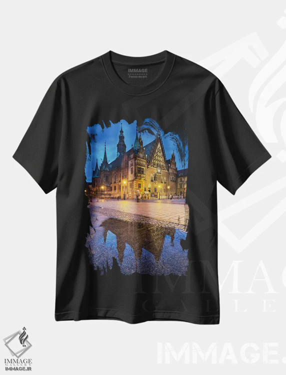 تیشرت مشکی طرح دار لهستان، وروتسواف، میدان اصلی II، مدیوم اثر میکولاج گوسپودرک | فروشگاه ایماژ