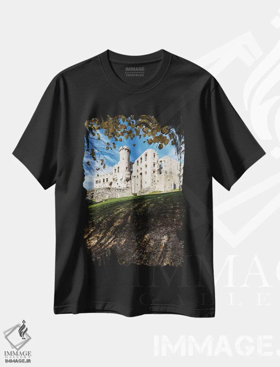 تیشرت مشکی طرح دار قلعه اوگرودزینیتس، پاییز، لهستان، مدیوم اثر میکولاج گوسپودرک | فروشگاه ایماژ