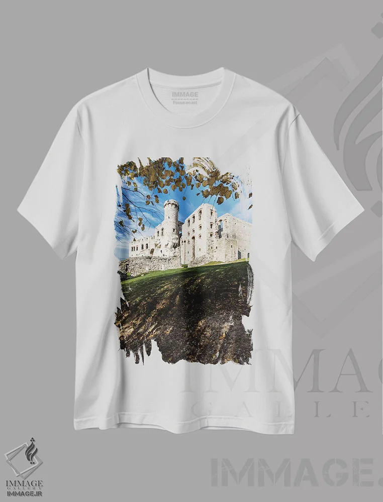 تیشرت سفید طرح دار قلعه اوگرودزینیتس، پاییز، لهستان، مدیوم اثر میکولاج گوسپودرک | immage.ir