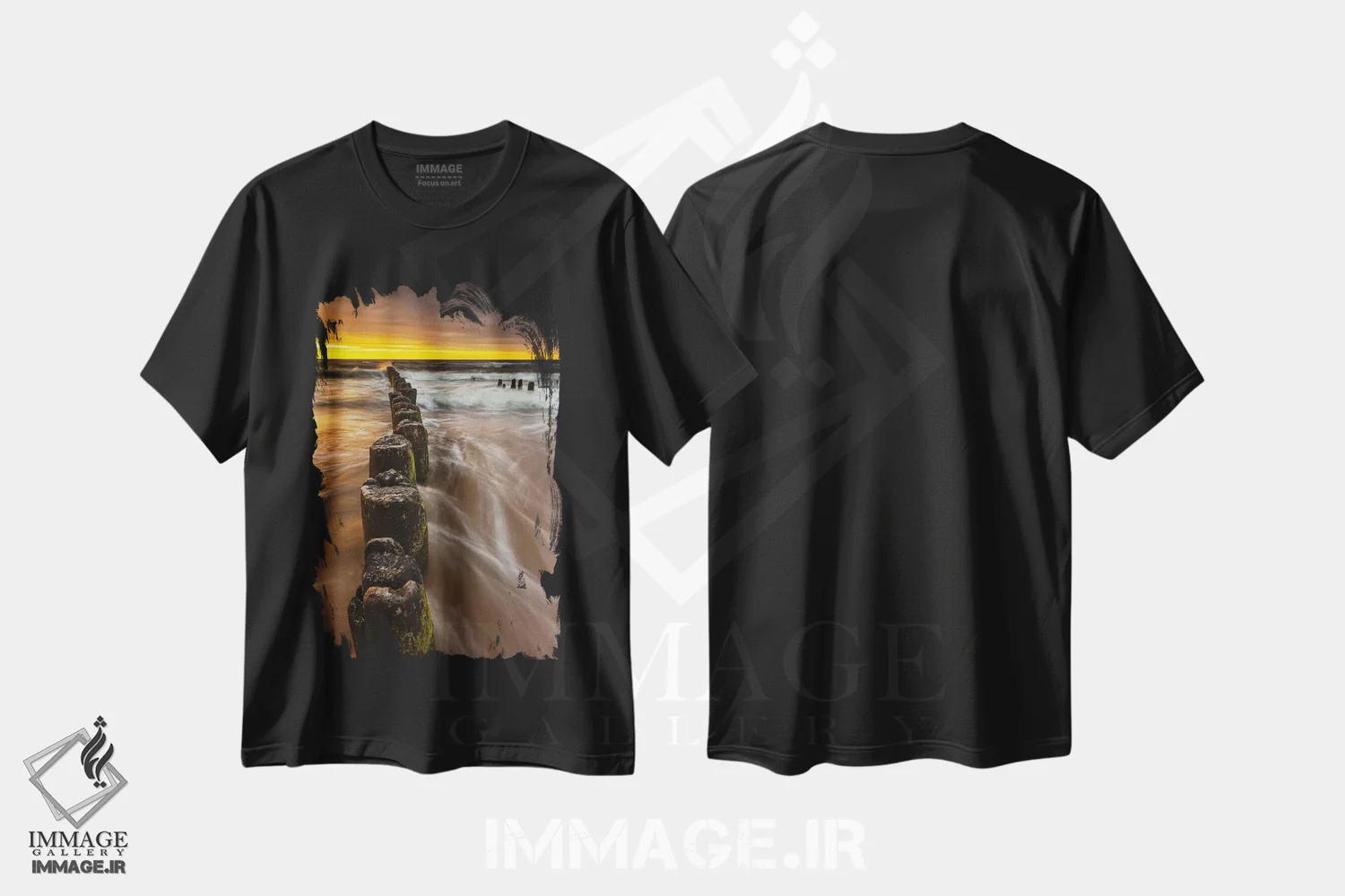 تیشرت مشکی طرح دار لهستان، دریای بالتیک، ژیوونو، غروب II، مدیوم اثر میکولاج گوسپودرک | immage.ir