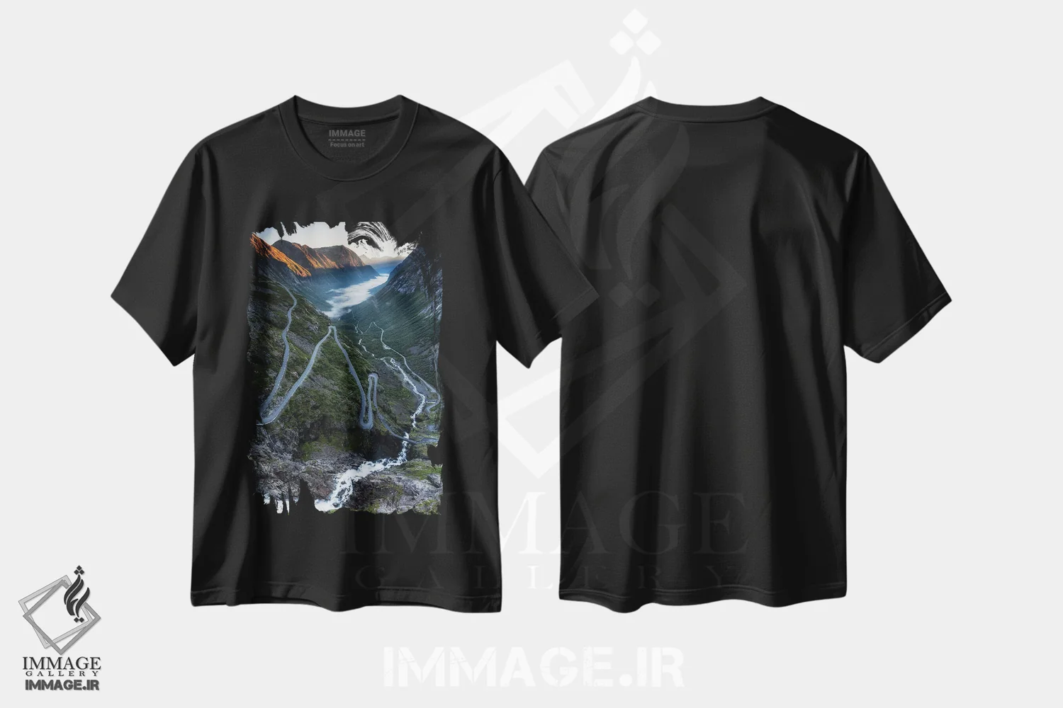 تیشرت مشکی طرح دار جاده کوهستانی مارپیچ ترولستیگن، نروژ، مدیوم اثر میکولاج گوسپودرک | immage.ir