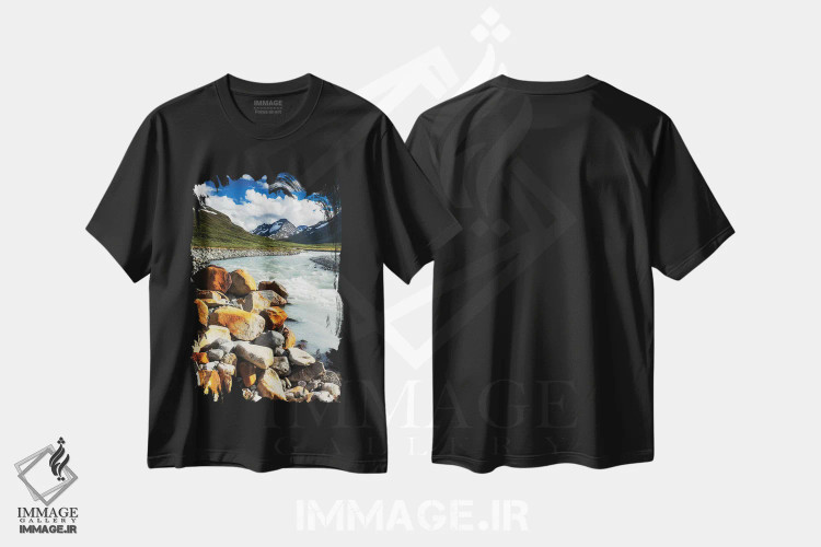 تیشرت مشکی طرح دار جویبار کوهستانی، یوتونهیمن، نروژ، مدیوم اثر میکولاج گوسپودرک | immage.ir