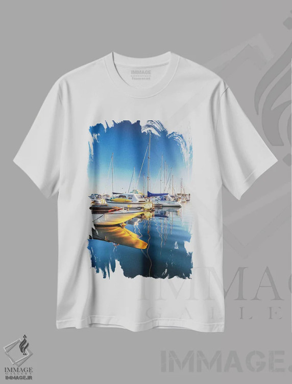 تیشرت سفید طرح دار Norway,بندر قایق های تفریحی در اسلو، نروژ، مدیوم اثر میکولاج گوسپودرک | فروشگاه ایماژ