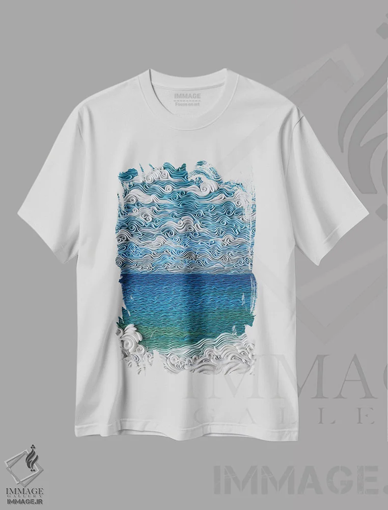 تیشرت سفید طرح دار دریای ایونی، دکور معاصر اثر آلیسا لاریوشکینا | immage.ir