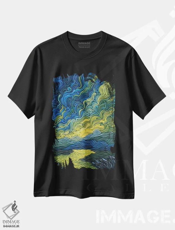 تیشرت مشکی طرح دار شفق نیمه شب، دکور معاصر اثر آلیسا لاریوشکینا | immage.ir