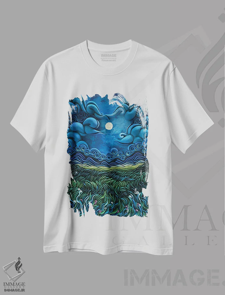 تیشرت سفید طرح دار شب افسانه ای، دکور معاصر اثر آلیسا لاریوشکینا | immage.ir