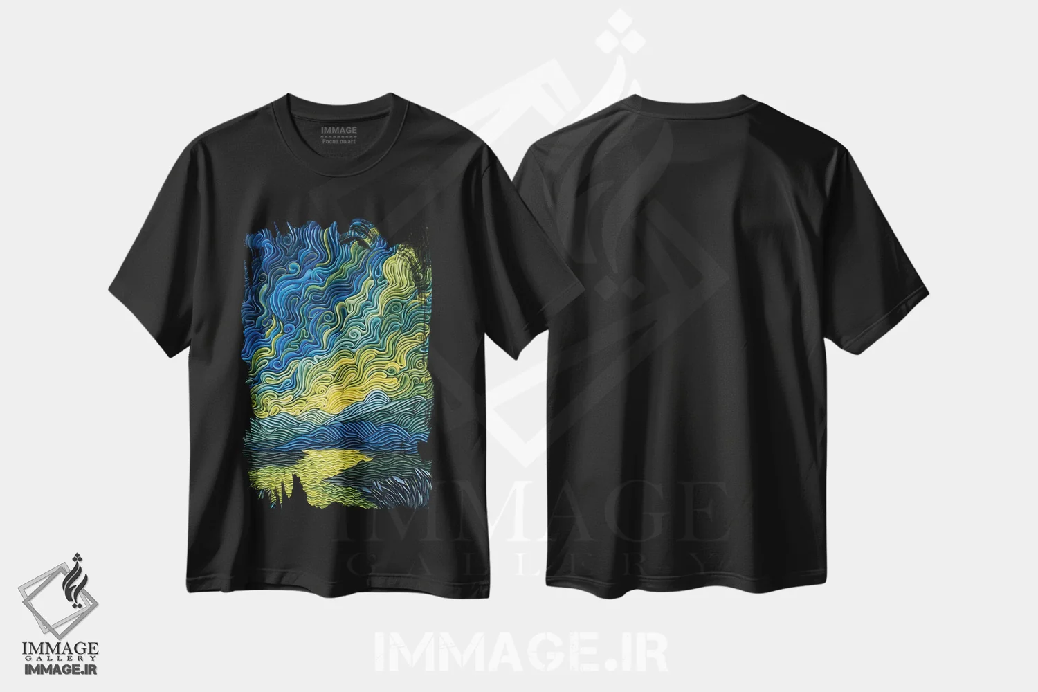 تیشرت مشکی طرح دار شفق نیمه شب، دکور معاصر اثر آلیسا لاریوشکینا | immage.ir