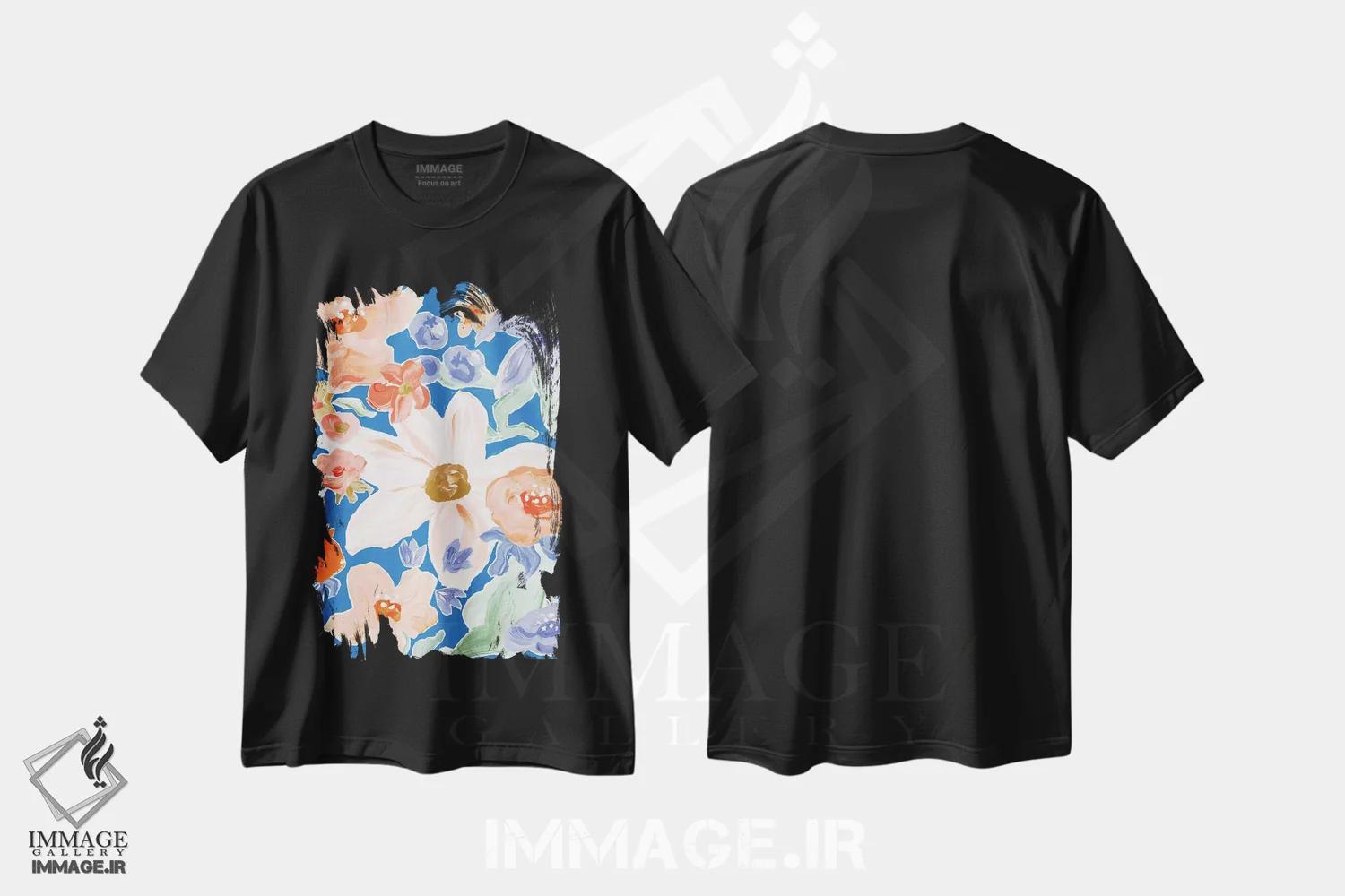 تیشرت مشکی طرح دار گل نقاشی شده، دکور معاصر اثر جیل لابینیک | فروشگاه ایماژ