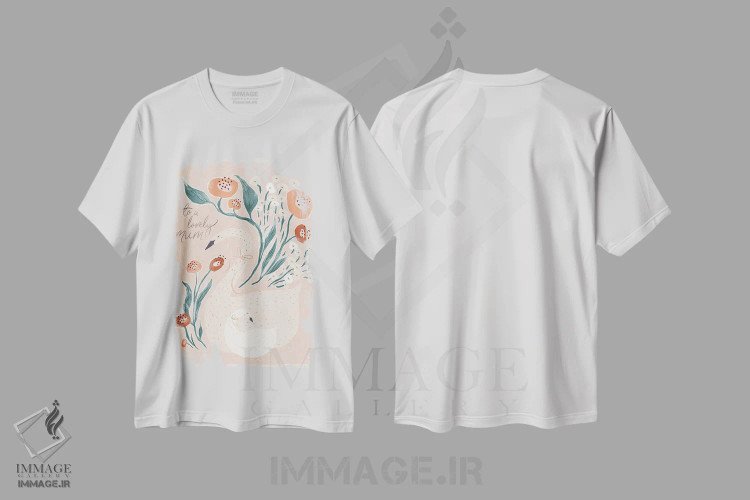 تیشرت سفید طرح دار کارت قو، دکور معاصر اثر جیل لابینیک | فروشگاه ایماژ