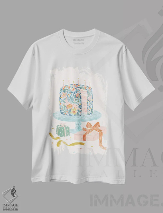 تیشرت سفید طرح دار کیک، دکور معاصر اثر جیل لابینیک | فروشگاه ایماژ