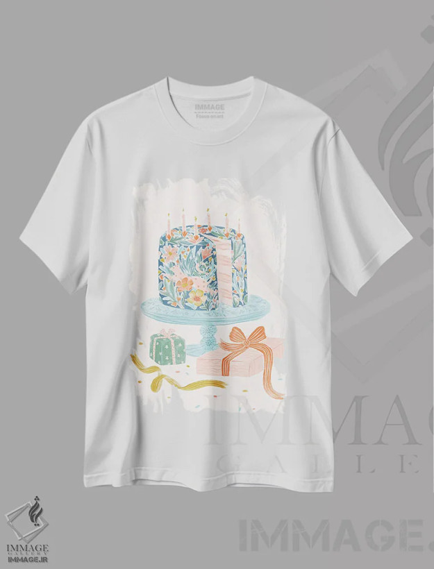 تیشرت سفید طرح دار کیک، دکور معاصر اثر جیل لابینیک | فروشگاه ایماژ
