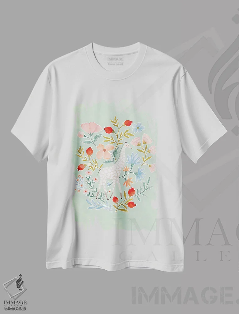 تیشرت سفید طرح دار زرافه، دکور معاصر اثر جیل لابینیک | immage.ir