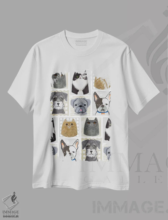 تیشرت سفید طرح دار گربه ها و سگ ها، تزئینی اثر لیندا برتل | immage.ir