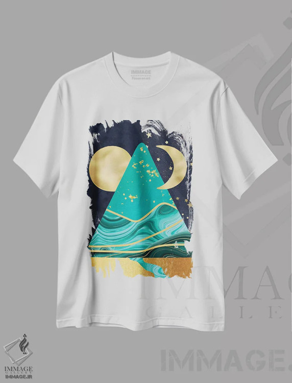 تیشرت سفید طرح دار اهرام آسمانی، هنر دیجیتال اثر لیندا برتل | فروشگاه ایماژ