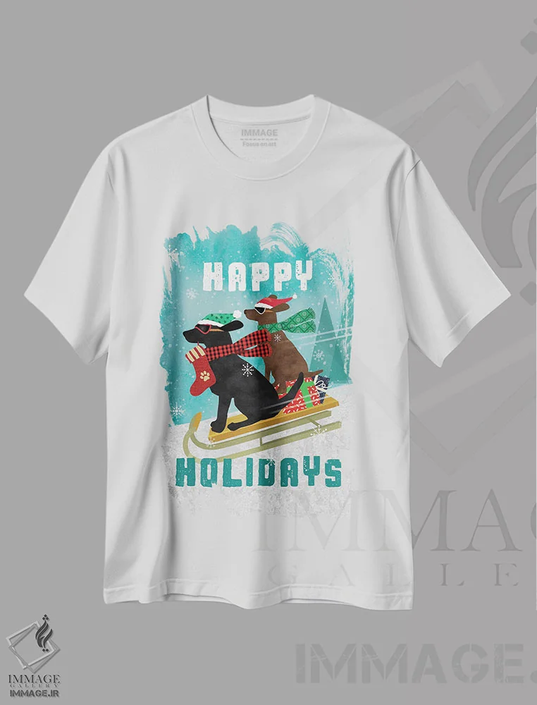 تیشرت سفید طرح دار تعطیلات خوش، حیوانات کریسمسی اثر لیندا برتل | immage.ir