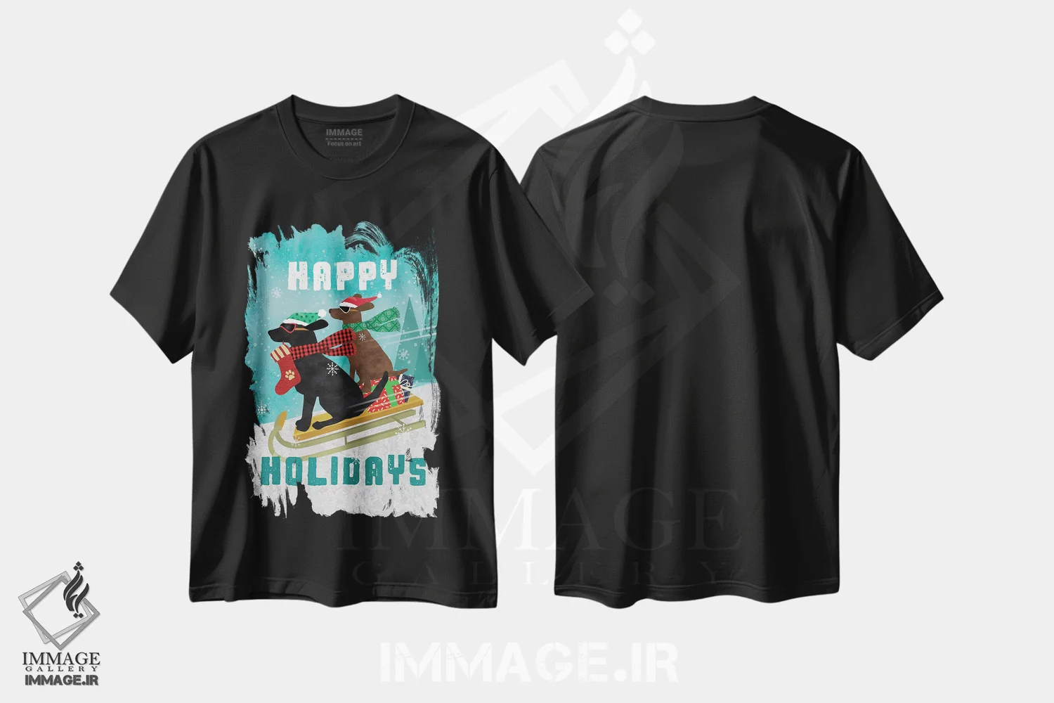 تیشرت مشکی طرح دار تعطیلات خوش، حیوانات کریسمسی اثر لیندا برتل | فروشگاه ایماژ