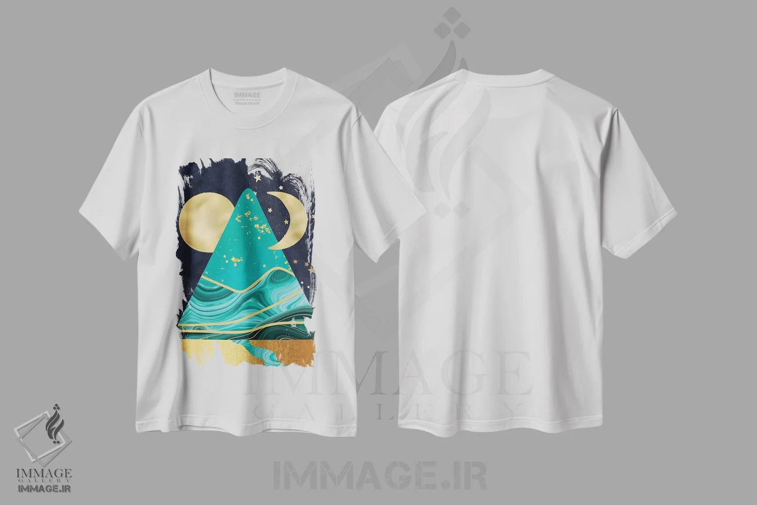 تیشرت سفید طرح دار اهرام آسمانی، هنر دیجیتال اثر لیندا برتل | فروشگاه ایماژ