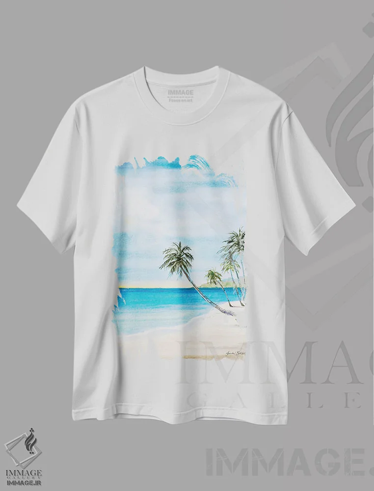 تیشرت سفید طرح دار راه خروج II، دکور ساحلی اثر لیندا بالیکو | فروشگاه ایماژ