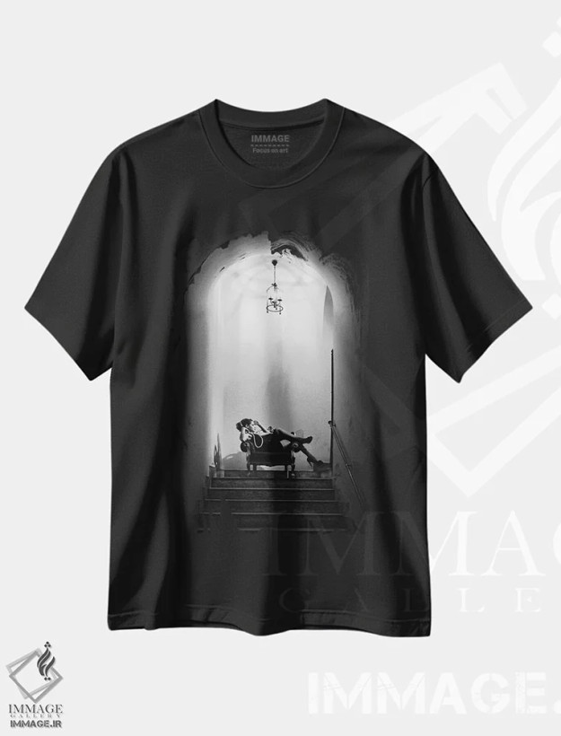 تیشرت مشکی طرح دار بدون عنوان، هنر تزئینی سیاه و سفید اثر لیلو بونادونا | فروشگاه ایماژ